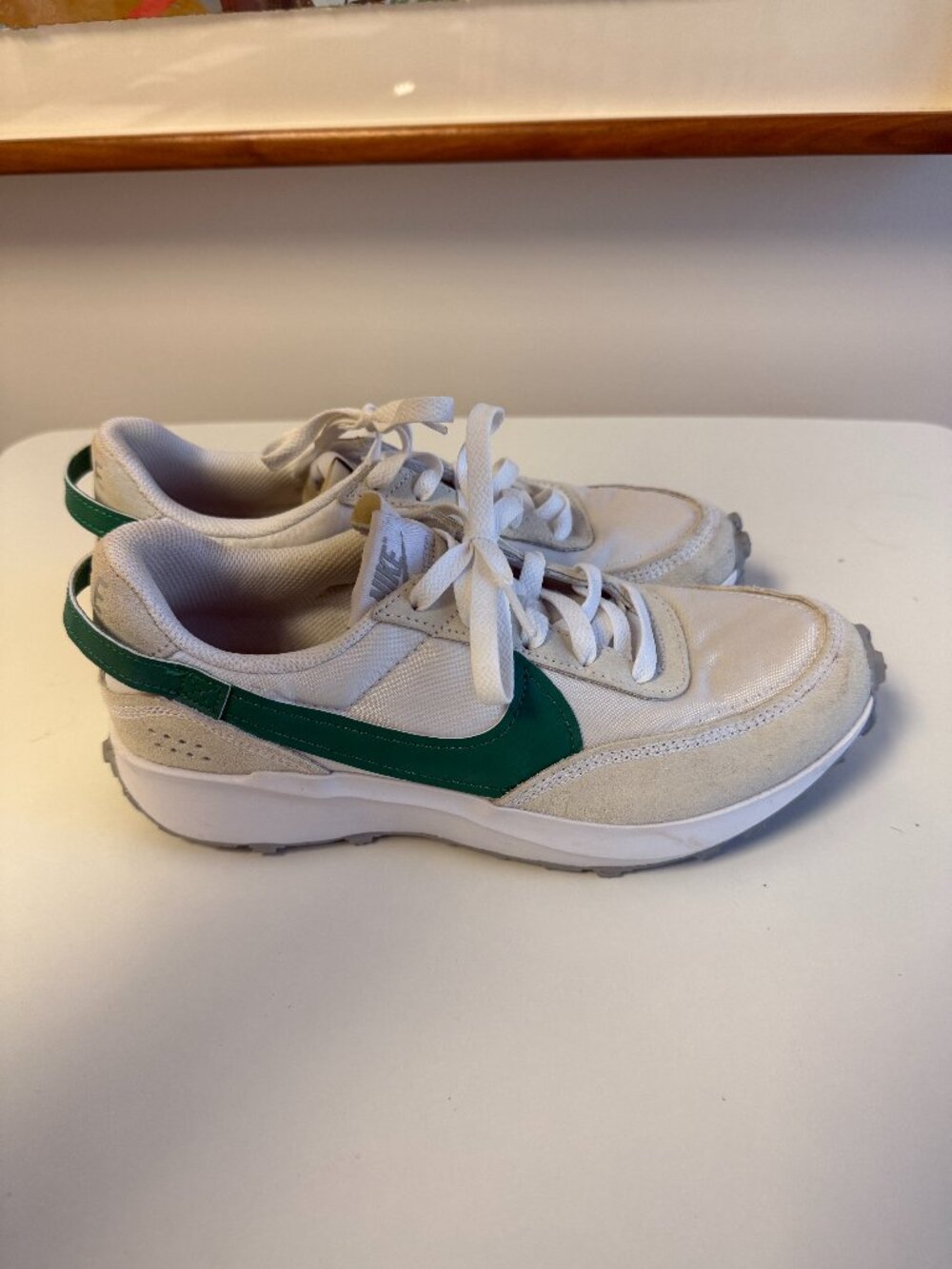 Nike Waffle One Double Swoosh White Green Sneakers Sz 8